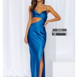 Elegant Blue Satin Evening Dress